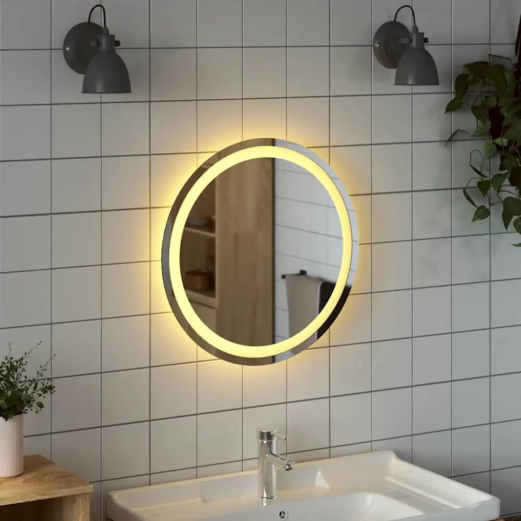 LED Bathroom Mirror Transparent 50cm Round Integrated Lights USB Powered Wall Mount