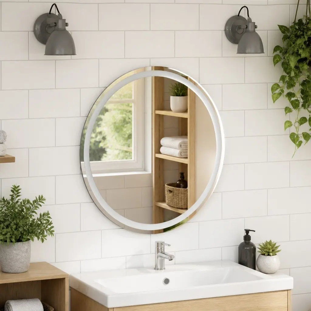 LED Bathroom Mirror Round 70cm Illuminated Integrated LED Lights Waterproof