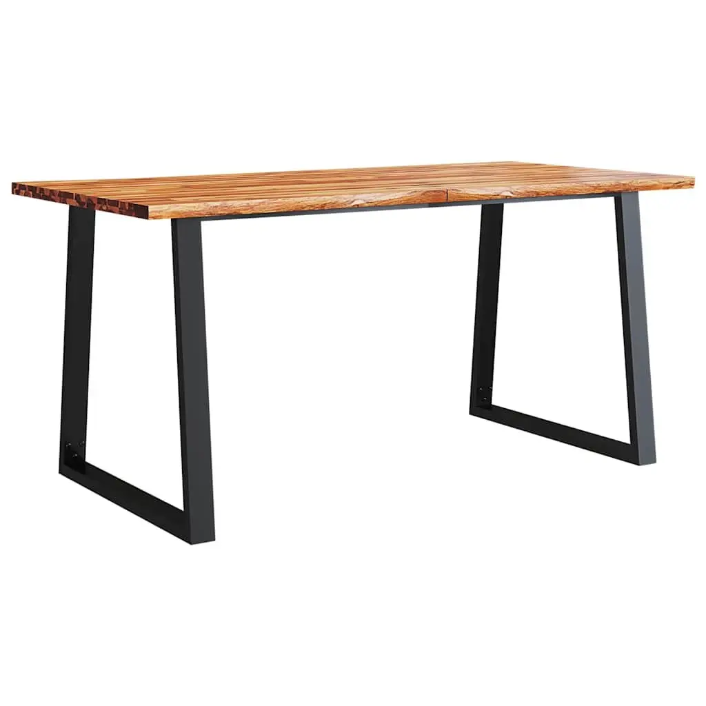 Dining Table Brown 160x80x75 cm Solid Acacia Wood Live Edge U-shaped Steel Legs