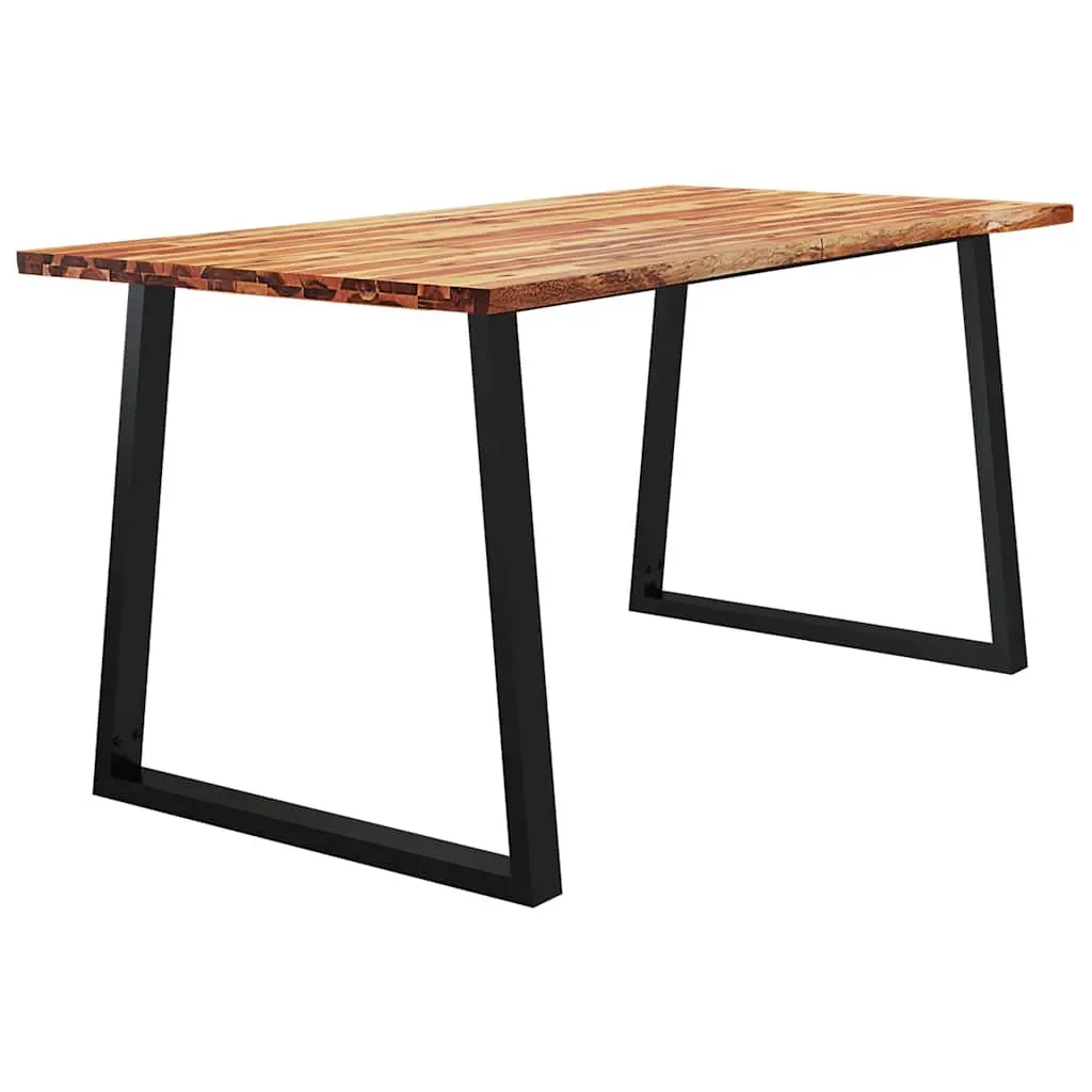 Dining Table Brown 160x80x75 cm Solid Acacia Wood Live Edge U-shaped Steel Legs
