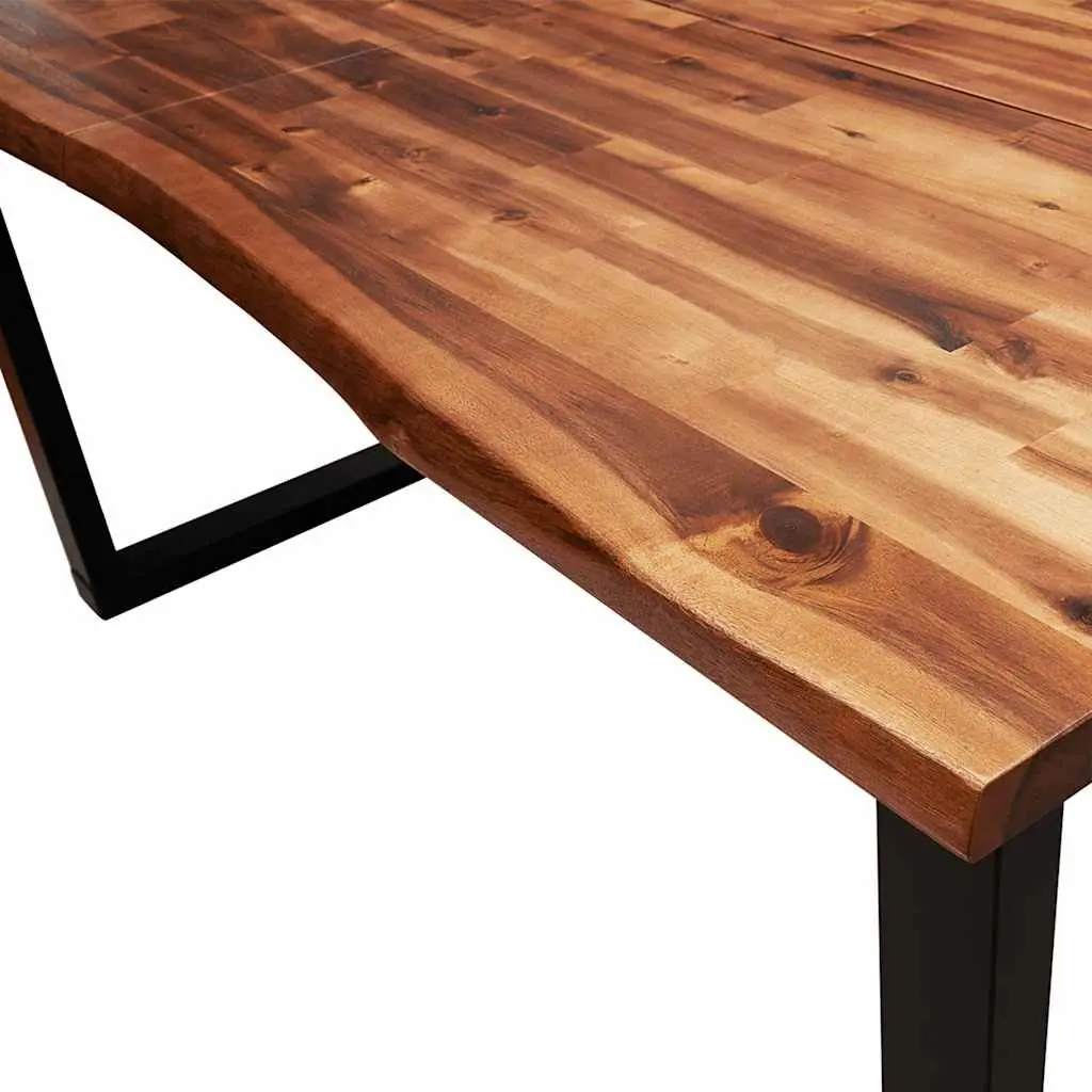 Dining Table Brown 160x80x75 cm Solid Acacia Wood Live Edge U-shaped Steel Legs