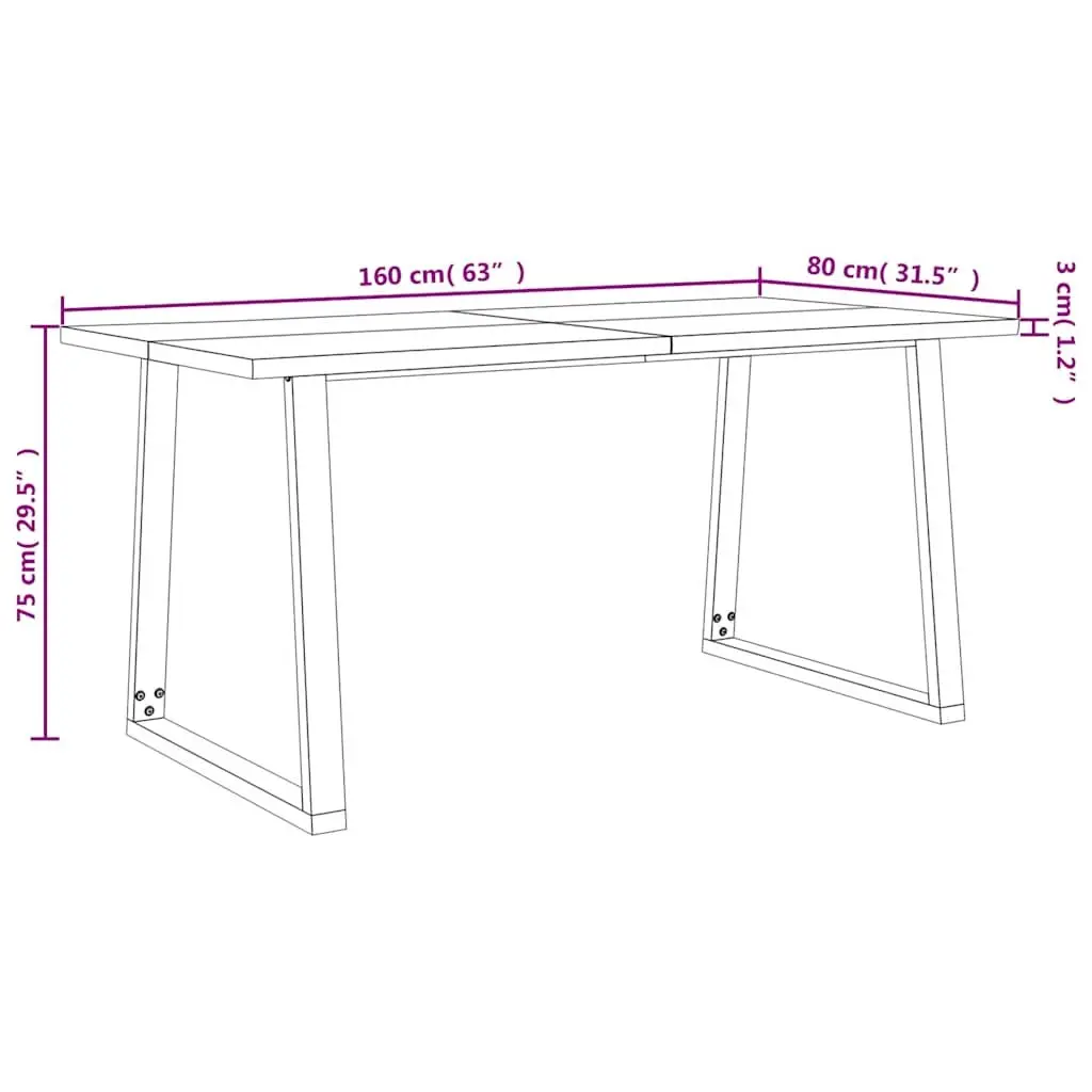 Dining Table Brown 160x80x75 cm Solid Acacia Wood Live Edge U-shaped Steel Legs
