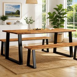 Dining Table 180x90x75 cm Live Edge Solid Wood Acacia Kitchen Room Furniture