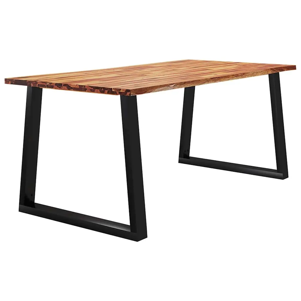 Dining Table Brown 180x90x75 cm Live Edge Solid Wood Acacia with U-shaped Steel Legs