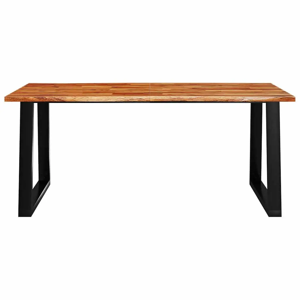 Dining Table Brown 180x90x75 cm Live Edge Solid Wood Acacia with U-shaped Steel Legs