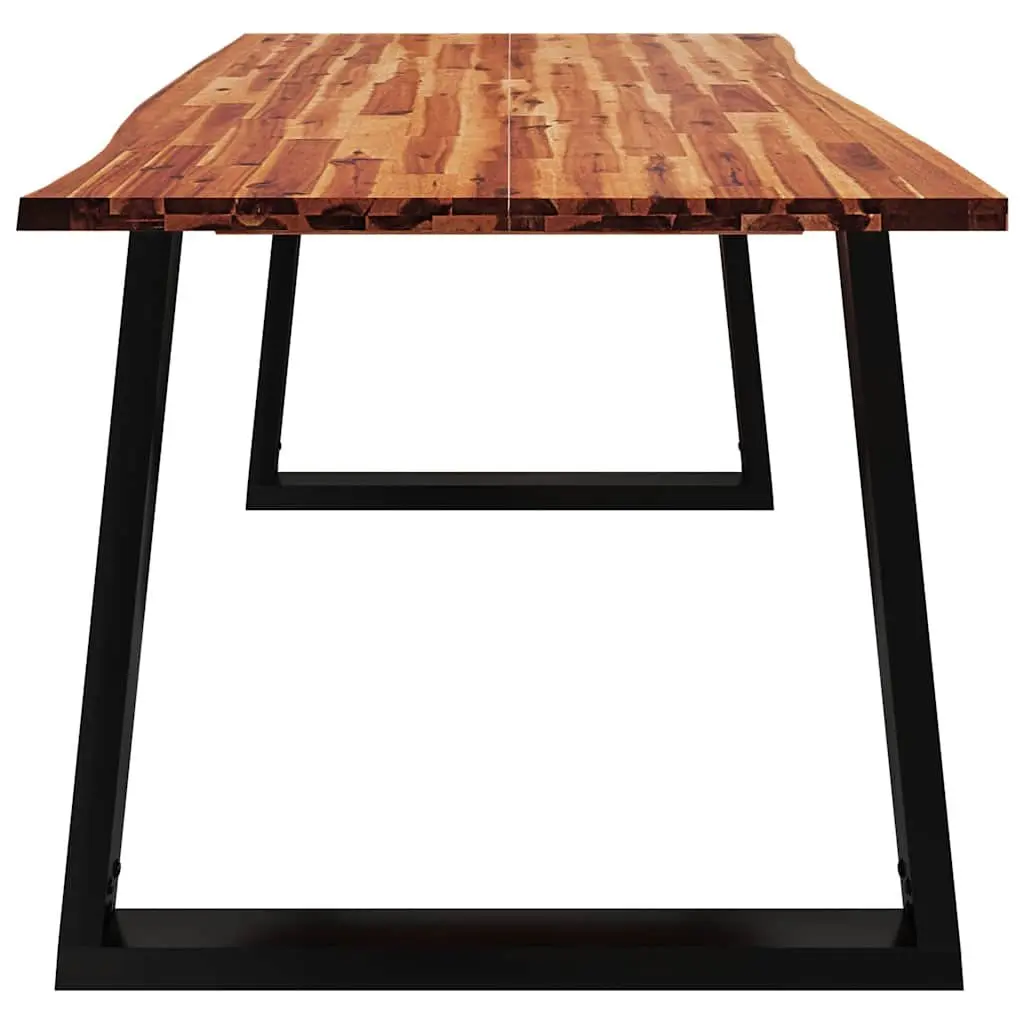 Dining Table Brown 180x90x75 cm Live Edge Solid Wood Acacia with U-shaped Steel Legs