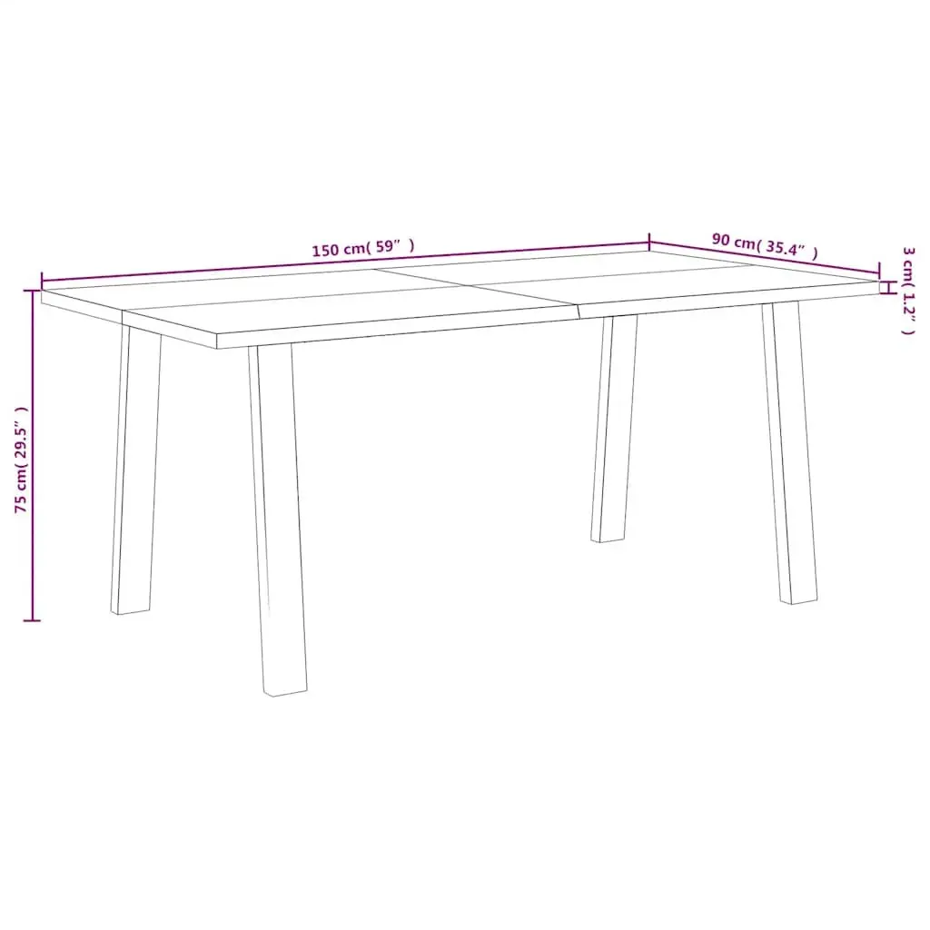 Dining Table Brown 150x90x75cm Solid Acacia Wood Top Steel Legs