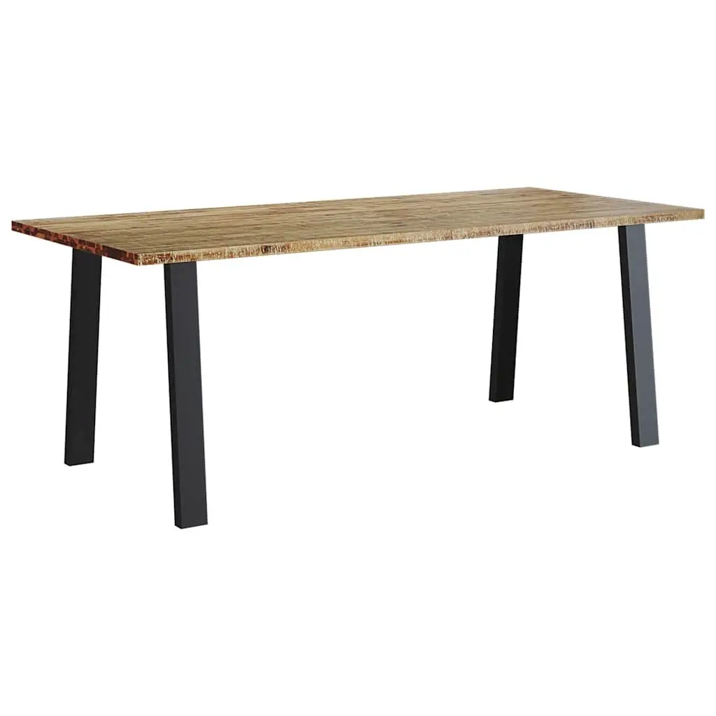 Dining Table Brown 200x90x75 cm Solid Acacia Wood Top Powder-Coated Steel Legs