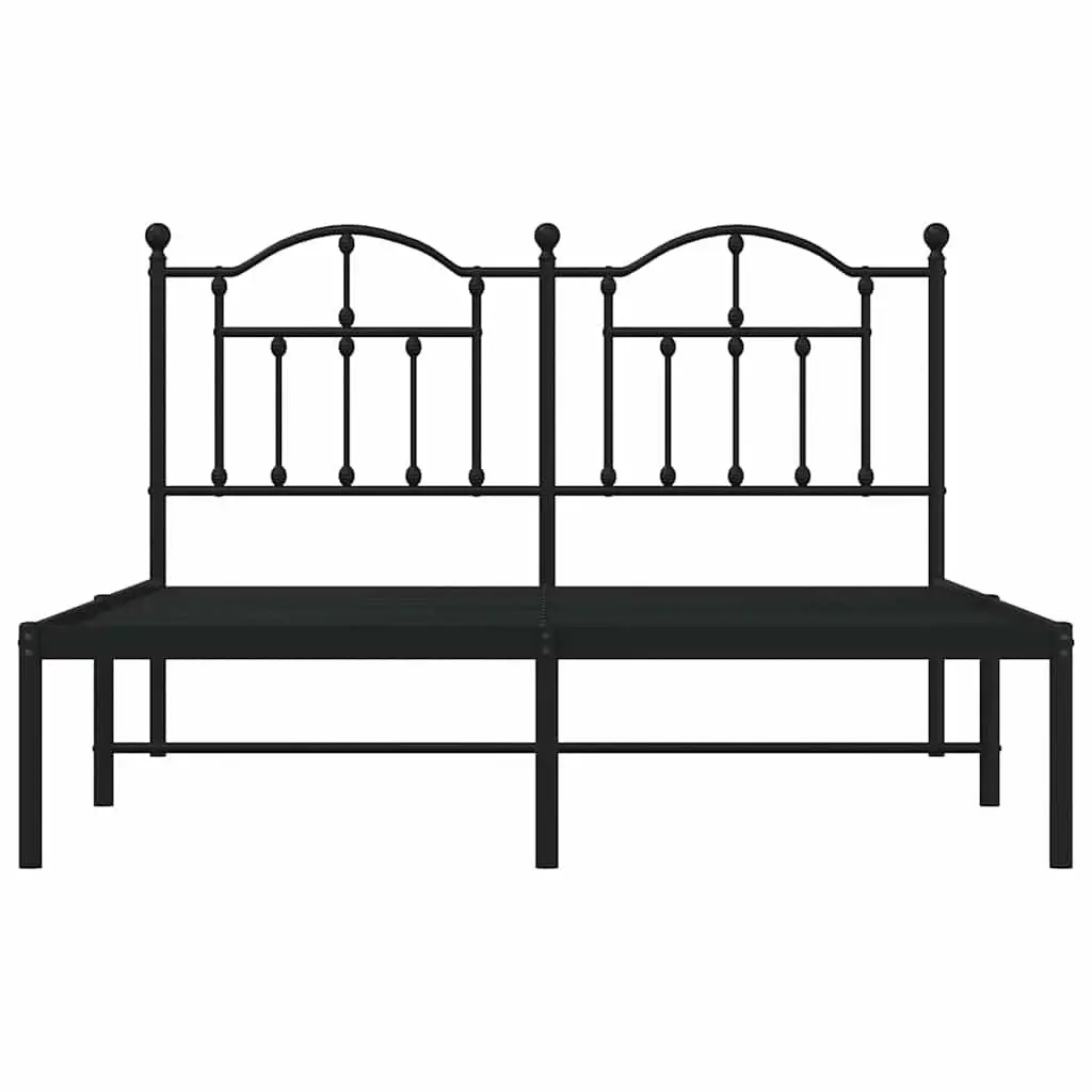 Metal Bed Frame Black 135x190 cm with Slatted Base and Headboard for Bedroom Storage