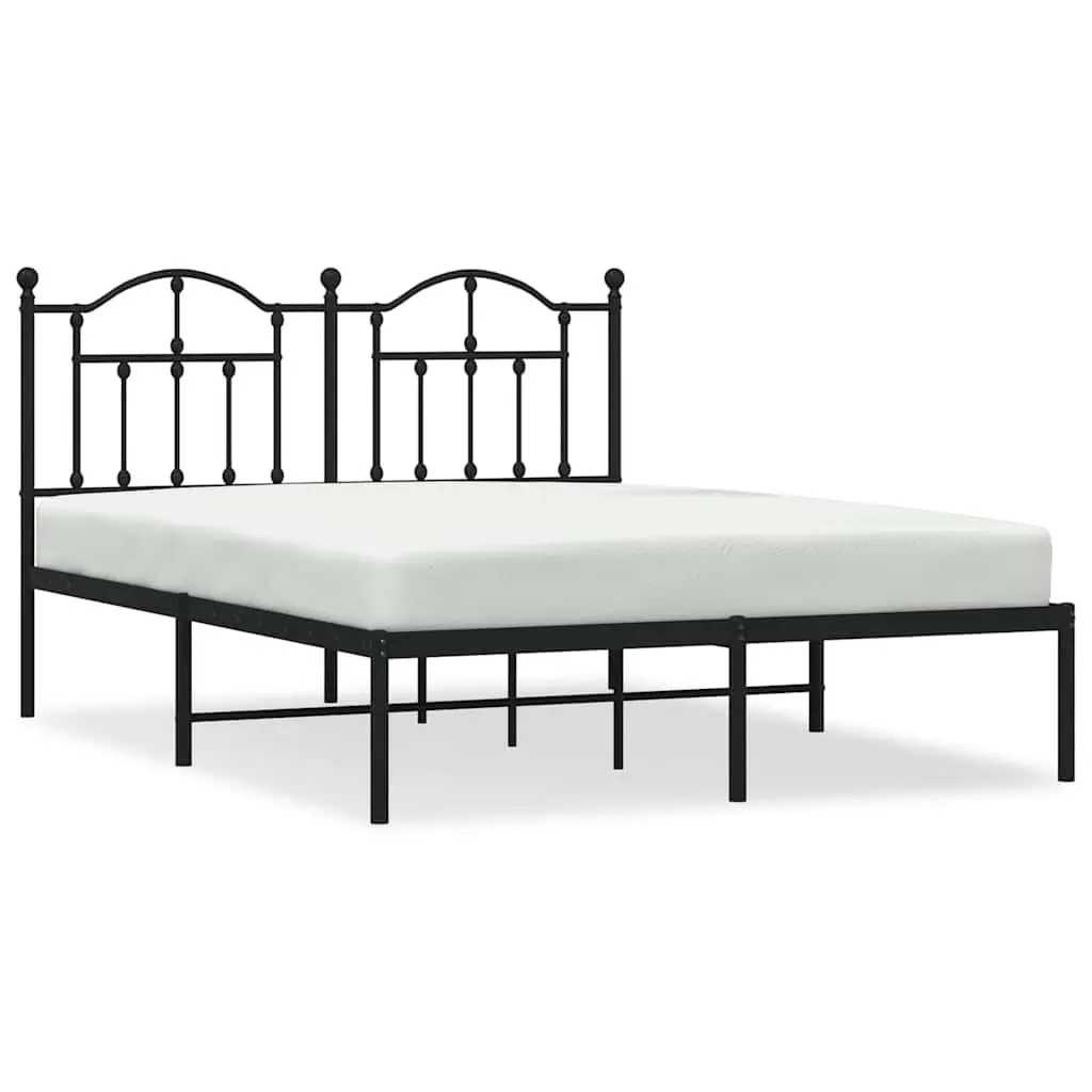 Metal Bed Frame Black 150x200 cm with Headboard