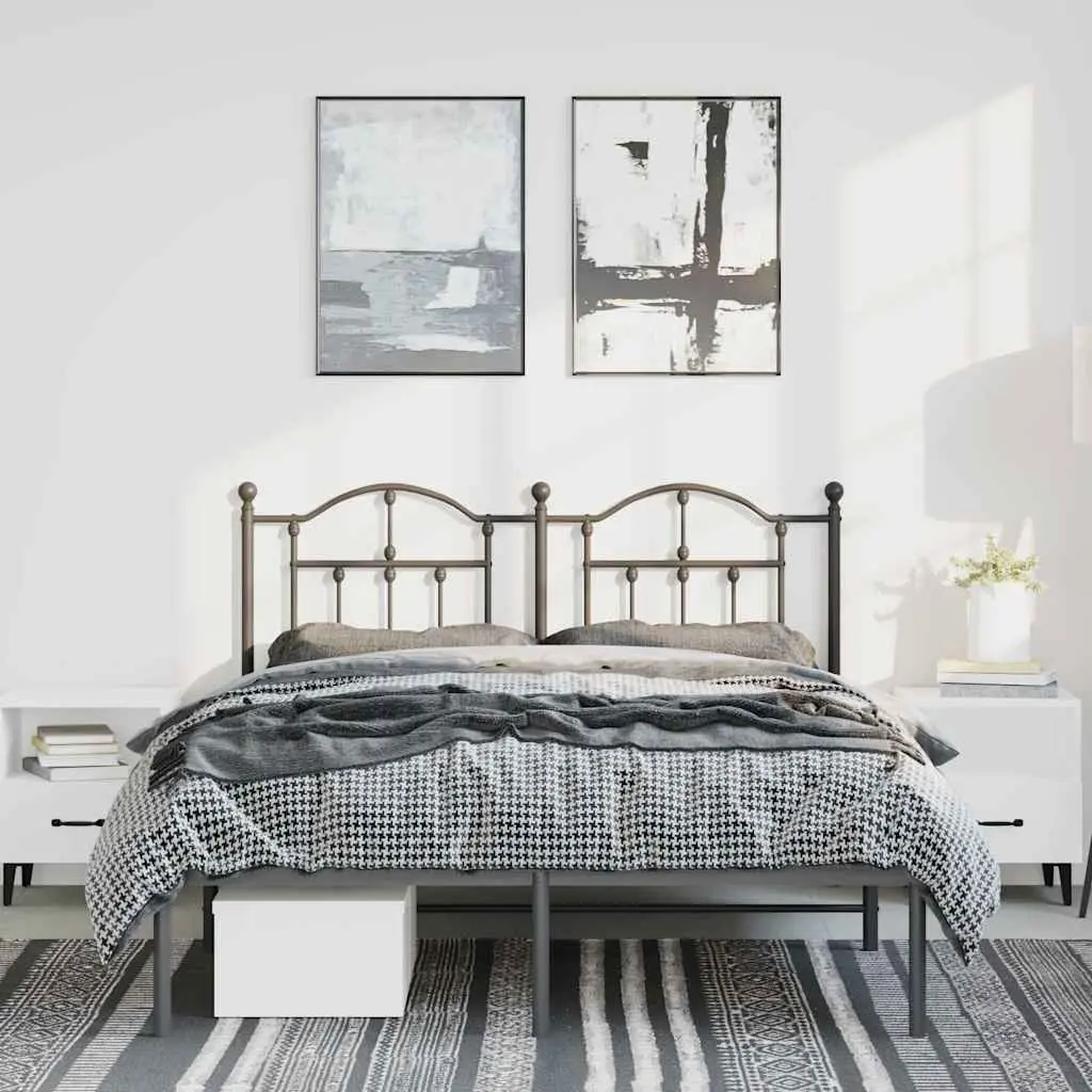 Metal Bed Frame Black 150x200 cm with Headboard