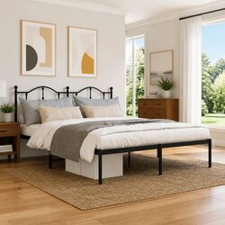 Metal Bed Frame King 183x203 cm with Headboard Slatted Base Black Bedroom