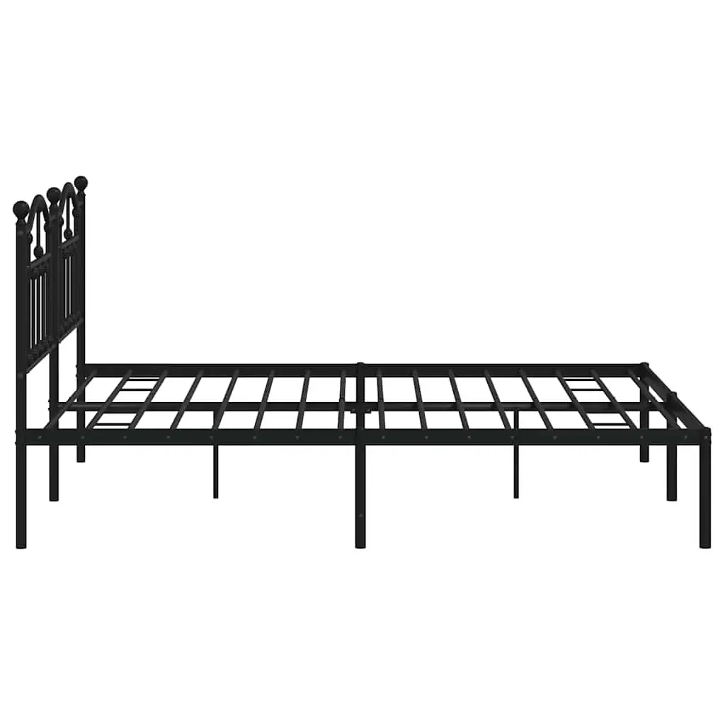 Metal Bed Frame Black King Size with Headboard Slatted Base