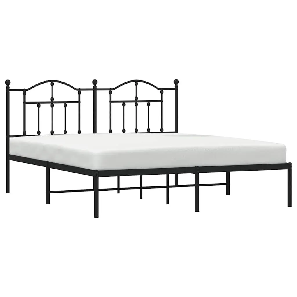 Metal Bed Frame Black King Size with Headboard Slatted Base