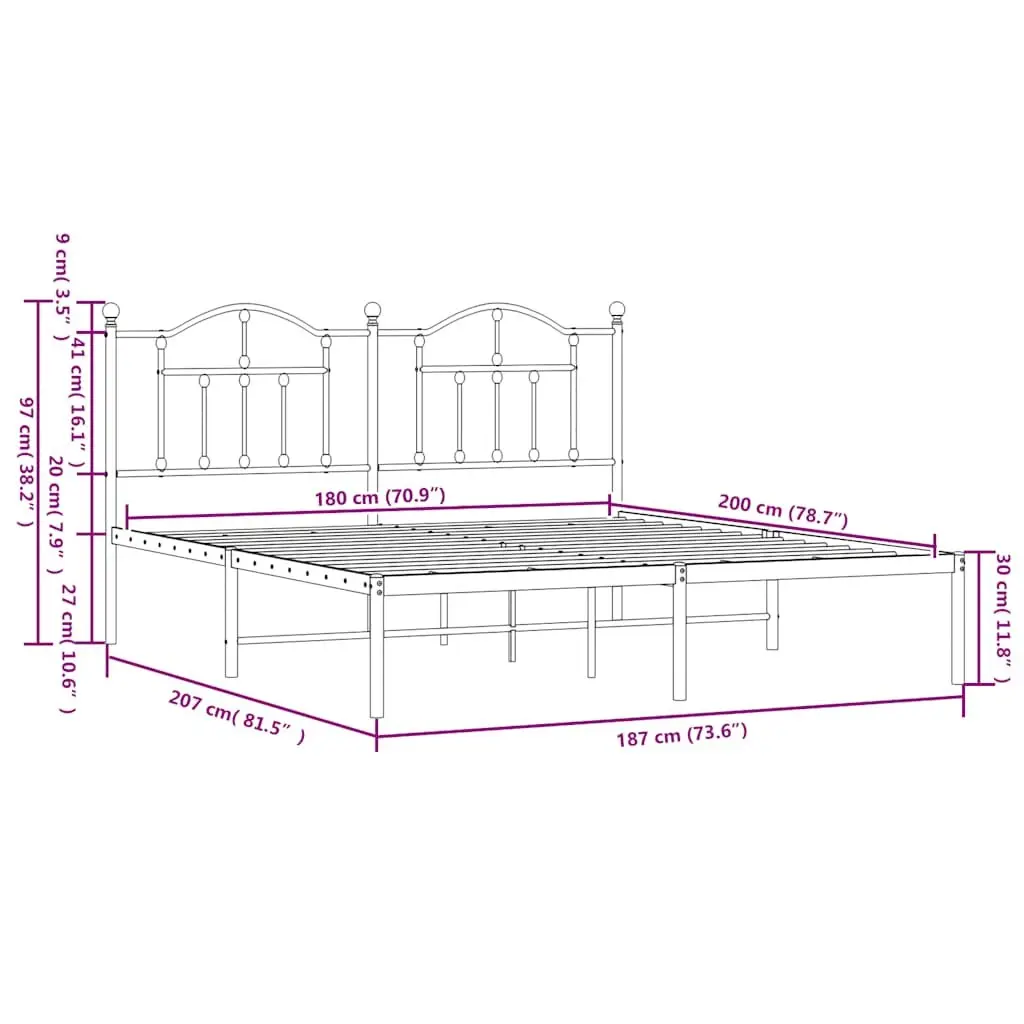 Metal Bed Frame Black King Size with Headboard Slatted Base