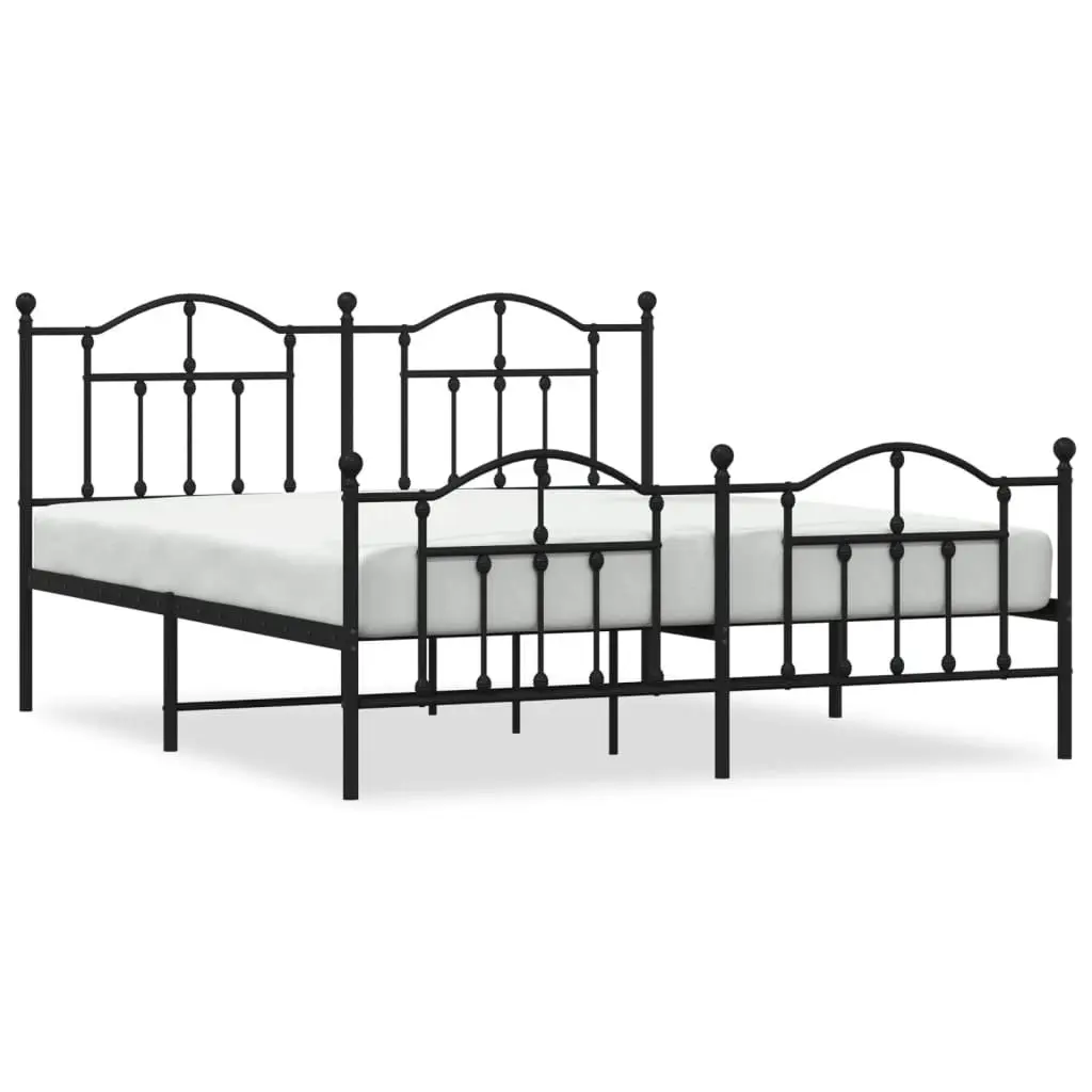 Metal Bed Frame Black King Size 183x203 cm Sturdy Powder-Coated Steel with Headboard Footboard