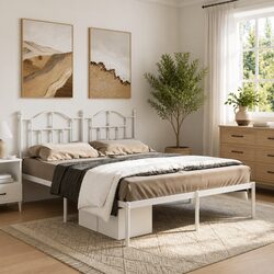 White Metal Bed Frame 135x190 cm: Sturdy and Elegant