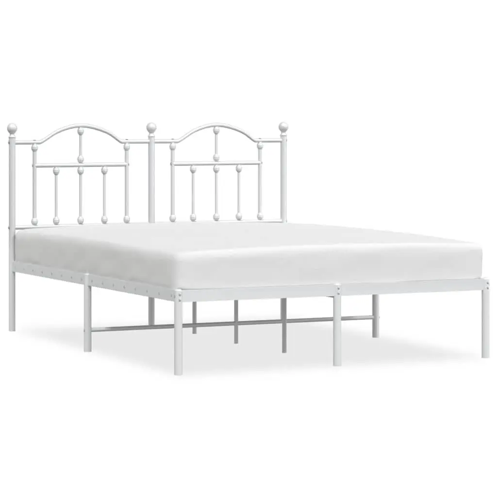 Metal Bed Frame White 150x200 cm with Headboard Steel Slats