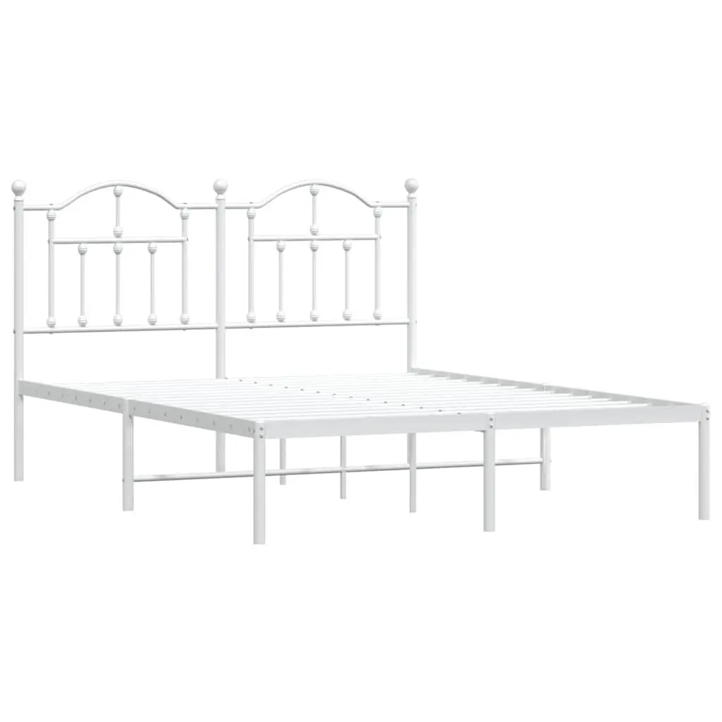 Metal Bed Frame White 150x200 cm with Headboard Steel Slats