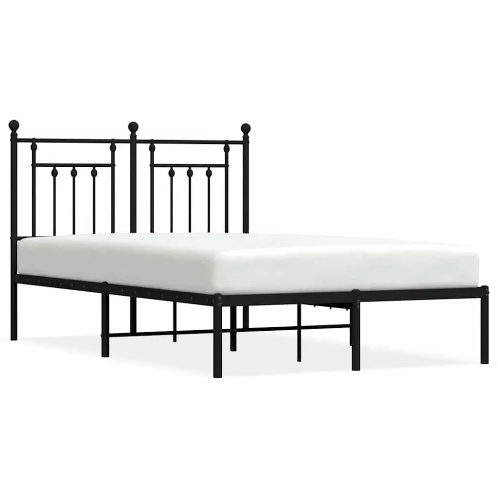 Black Metal Bed Frame 135x190 cm with Headboard