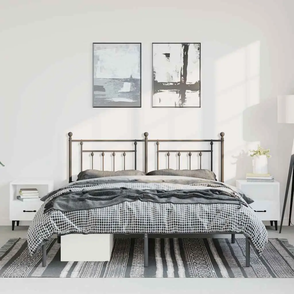 Black Metal Bed Frame 135x190 cm with Headboard