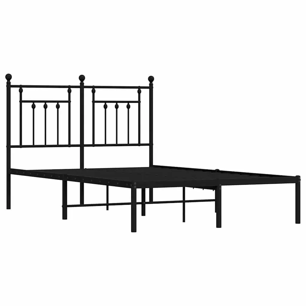 Black Metal Bed Frame 135x190 cm with Headboard