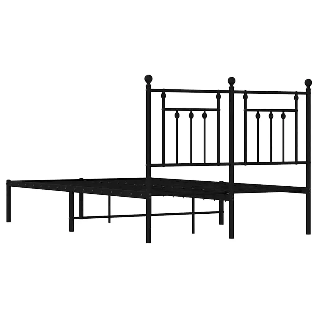 Black Metal Bed Frame 135x190 cm with Headboard