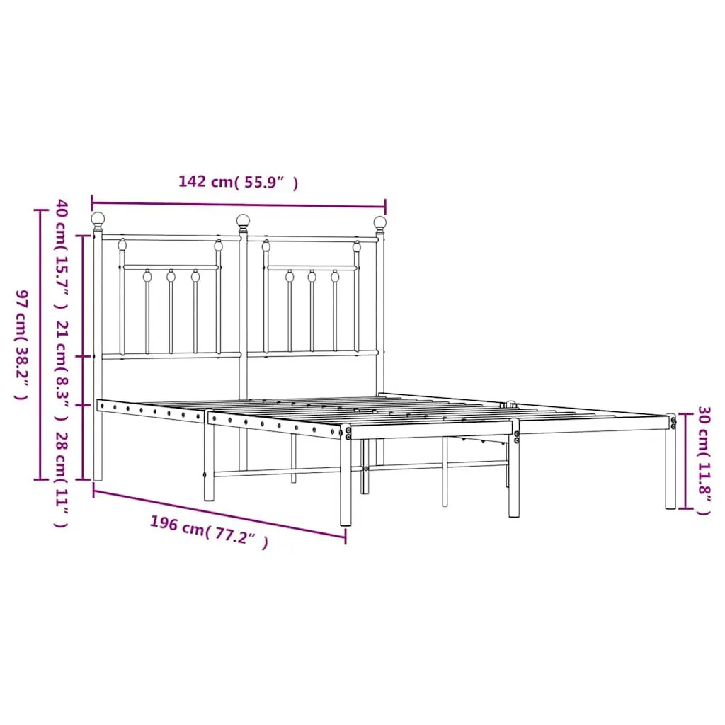 Black Metal Bed Frame 135x190 cm with Headboard