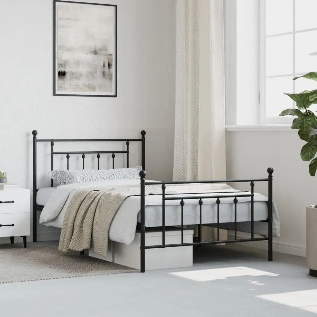 Metal Bed Frame Black King Single 107x203cm Sturdy Steel Construction with Footboard
