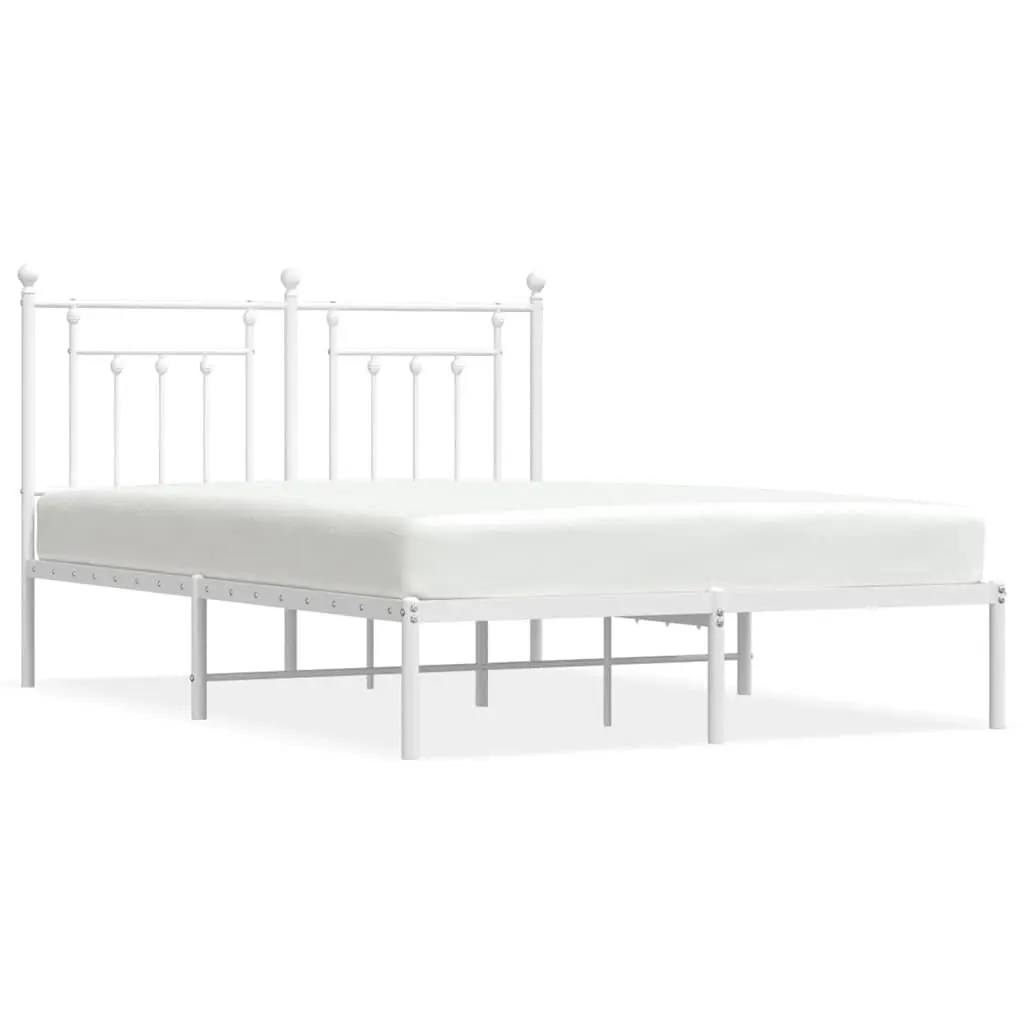 Metal Bed Frame White 150x200 cm with Headboard Slatted Base