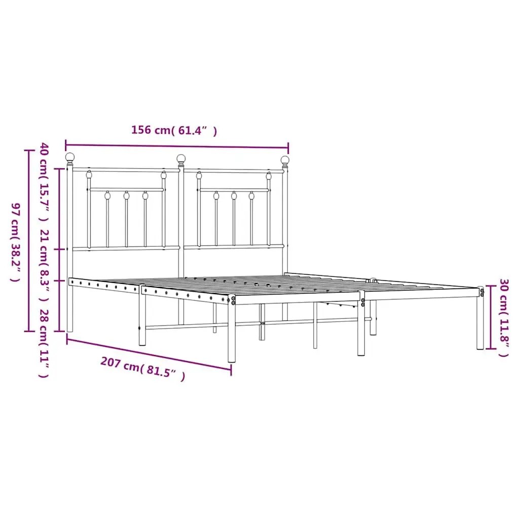 Metal Bed Frame White 150x200 cm with Headboard Slatted Base