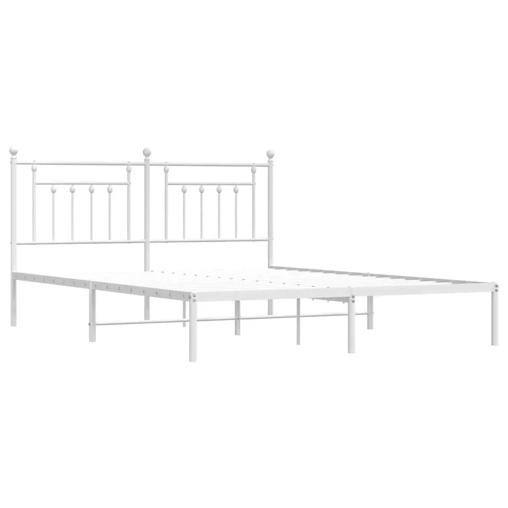 Metal Bed Frame White King Size with Headboard and Under-Bed Storage