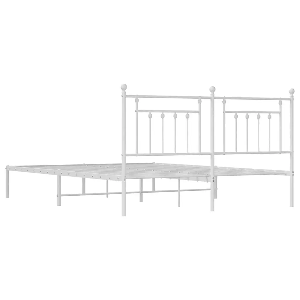Metal Bed Frame White King Size with Headboard and Under-Bed Storage