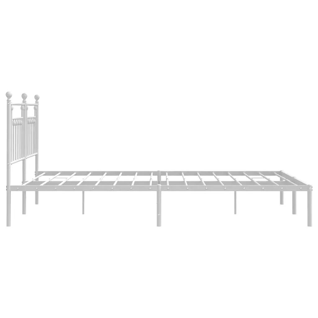 Metal Bed Frame White King Size with Headboard and Under-Bed Storage