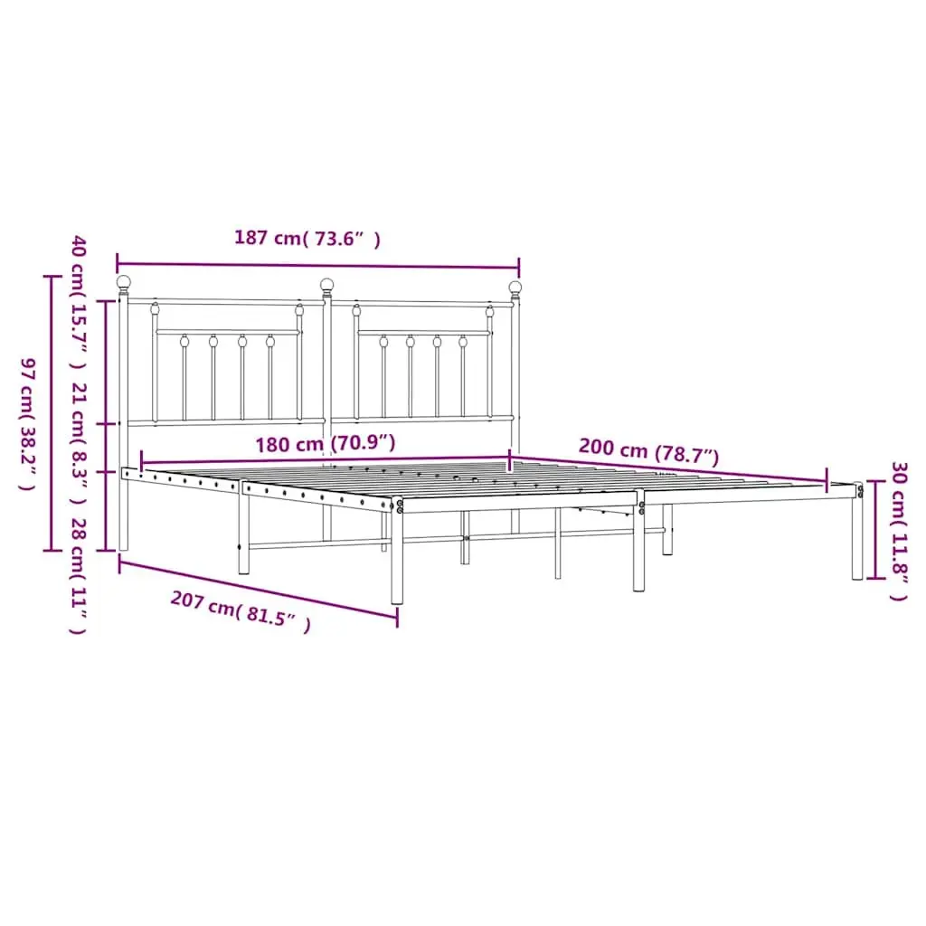 Metal Bed Frame White King Size with Headboard and Under-Bed Storage
