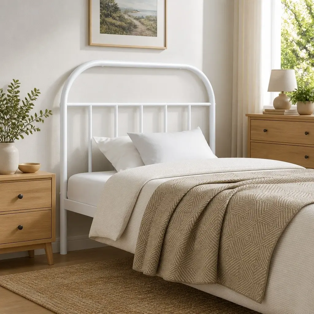 Metal Headboard White 90 cm Powder Coated Steel Back Support