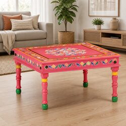 Coffee Table Pink Hand Painted Solid Wood Mango Living Room Accent Furniture