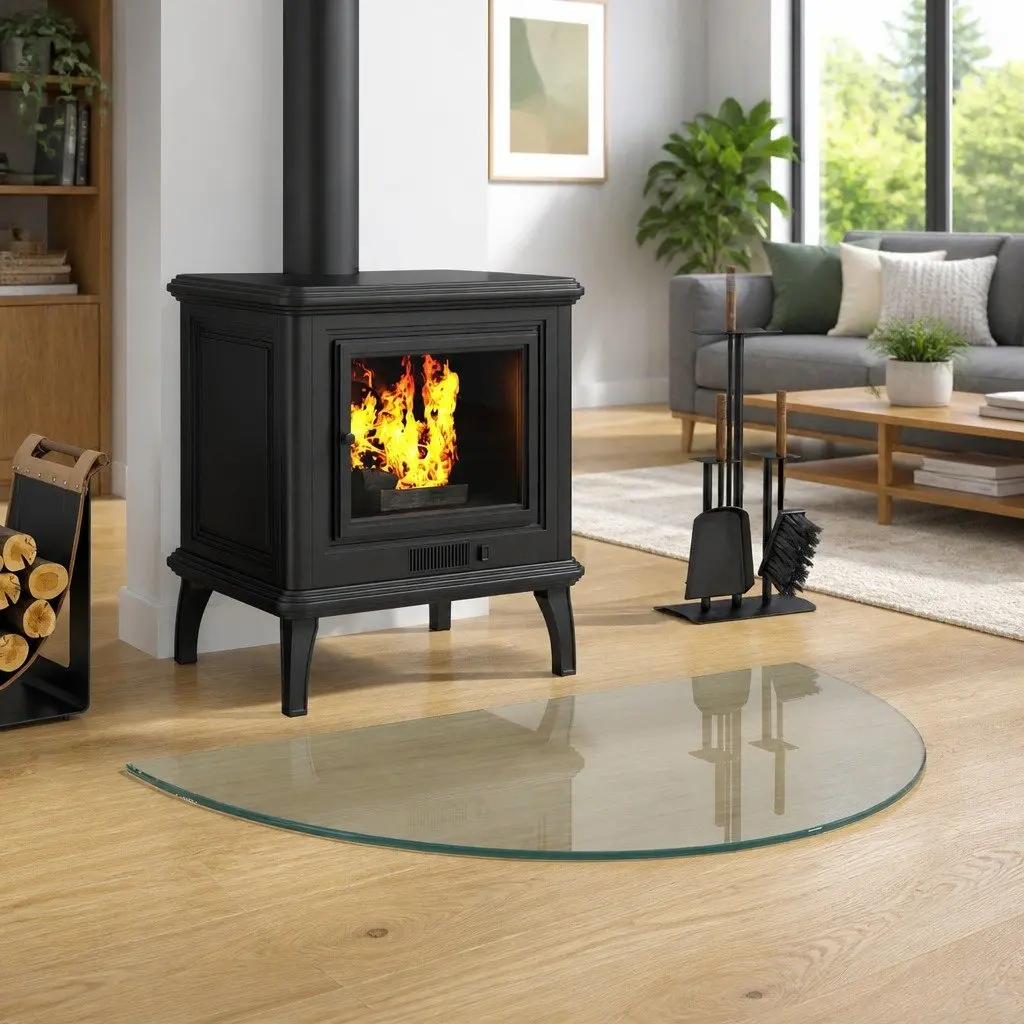 Fireplace Hearth Pad Transparent Tempered Glass 800 x 500 mm Heat Resistant Floor Protection