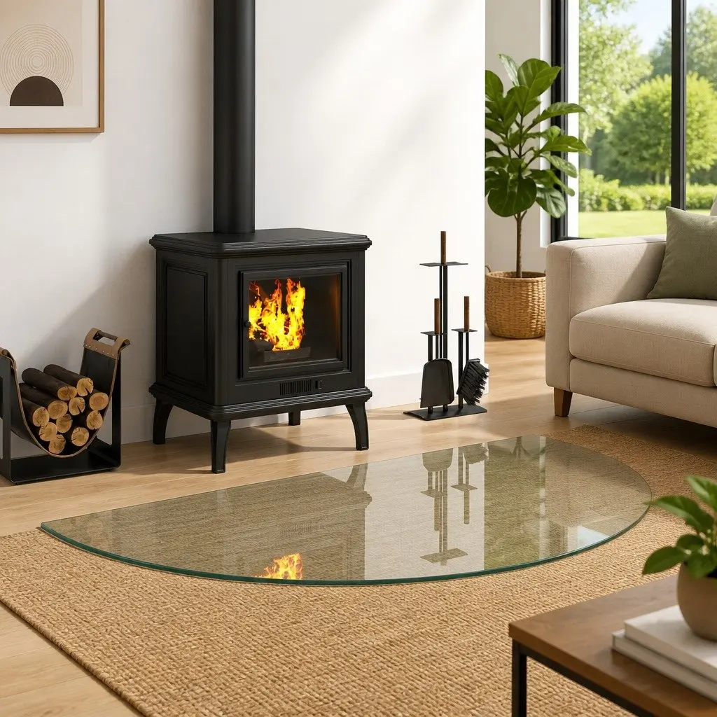 Fireplace Hearth Pad Transparent 1200 x 600 mm Heat Resistant Tempered Glass Floor Protection