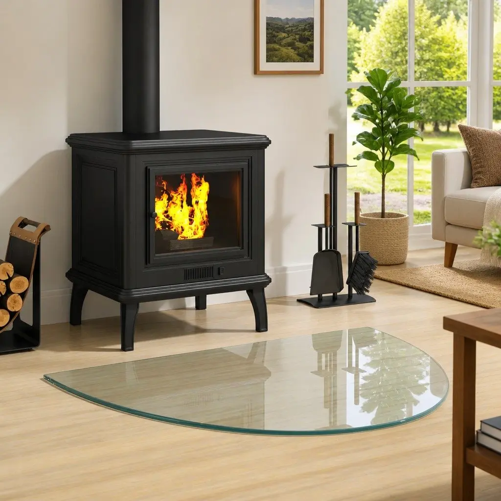 Fireplace Hearth Pad Transparent 800 x 600 mm Heat Resistant Tempered Glass