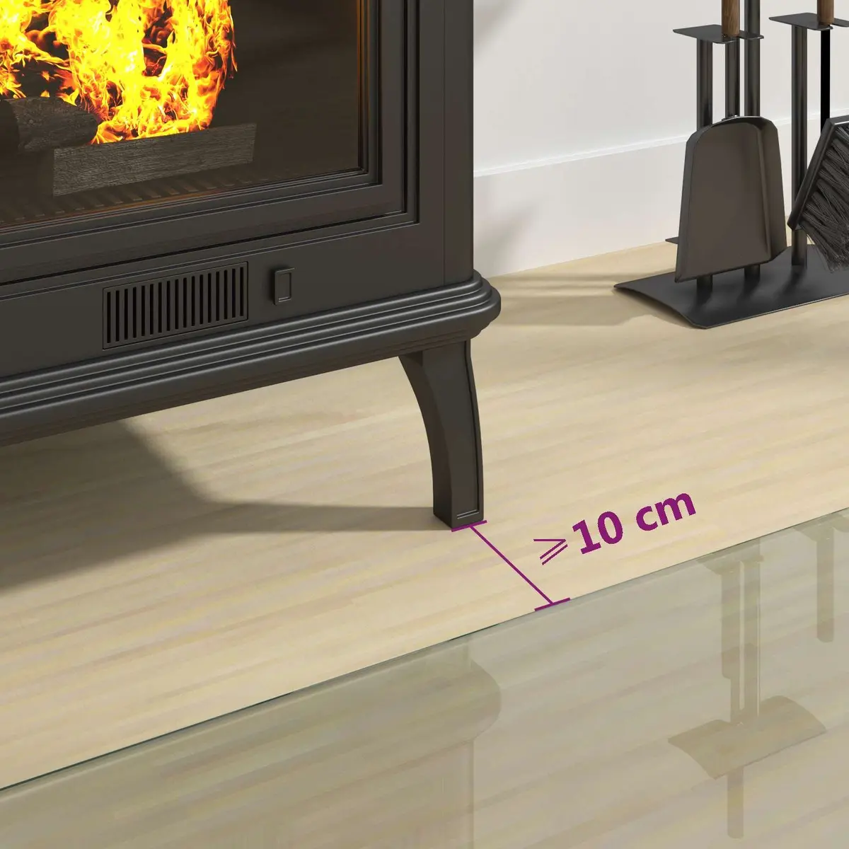 Fireplace Hearth Pad Heat Resistant Tempered Glass Transparent 100 x 50 cm