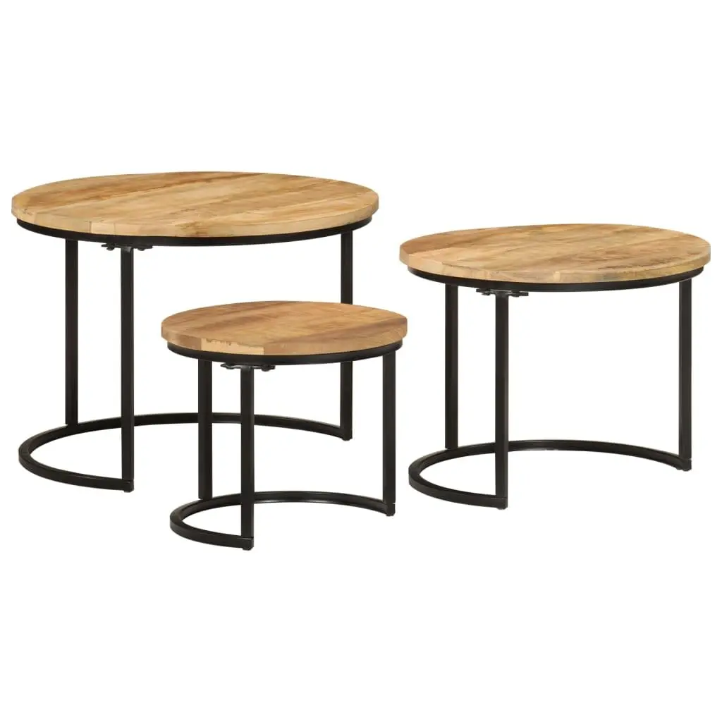 Nesting Tables Brown Solid Mango Wood 3 Piece Set Coffee Table Side Table