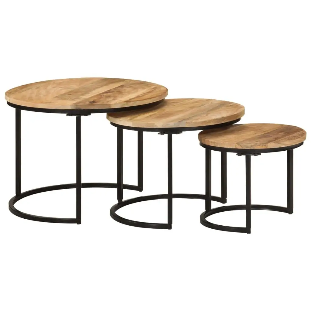 Nesting Tables Brown Solid Mango Wood 3 Piece Set Coffee Table Side Table