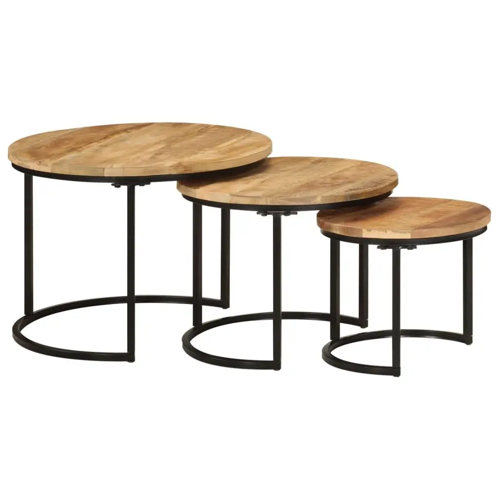 Nesting Tables Brown Solid Mango Wood 3 Piece Set Coffee Table Side Table