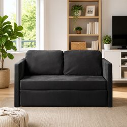 Compact Black Velvet 2-in-1 Sofa Bed: Stylish and Functional