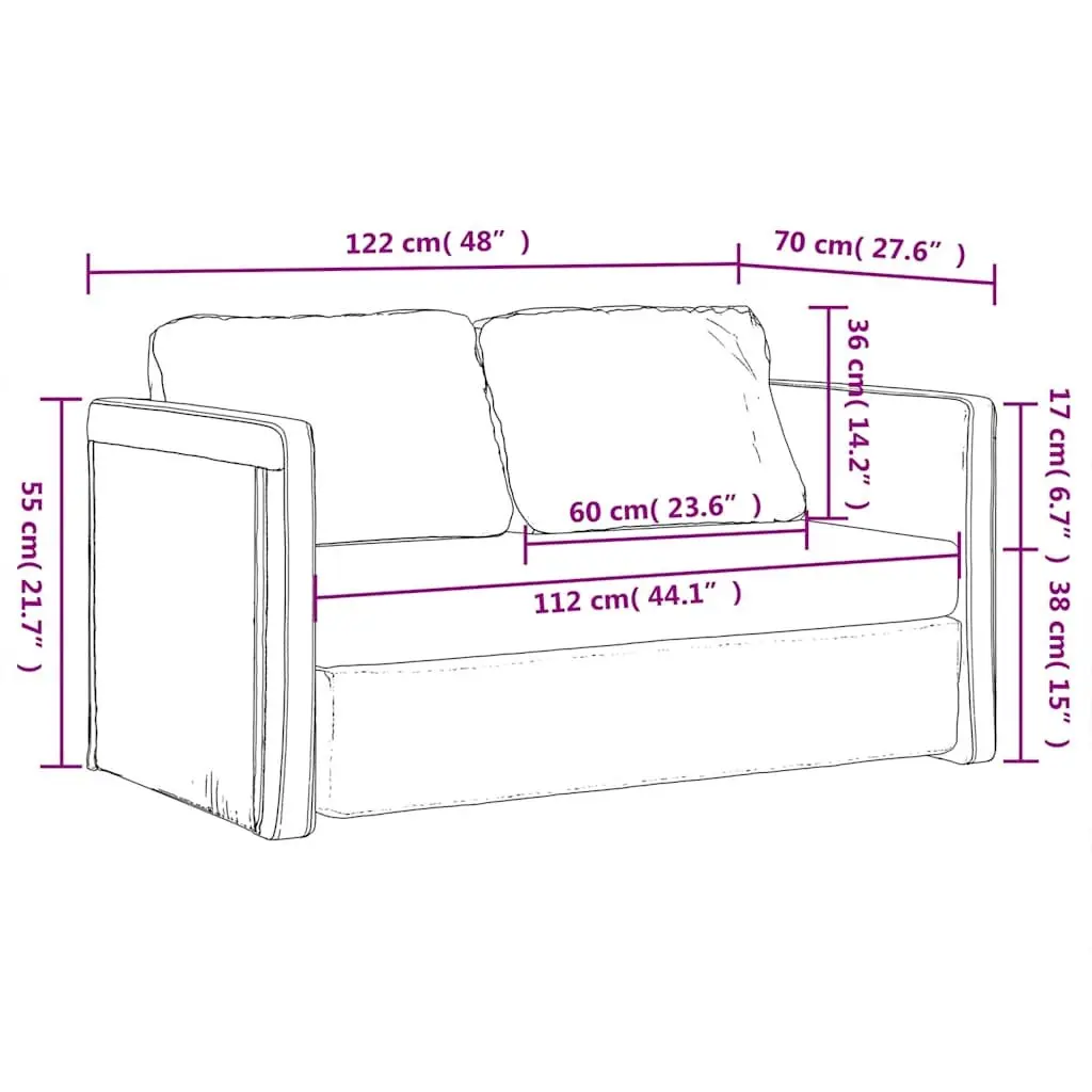 Floor Sofa Bed Black Velvet 2-in-1 Convertible Loveseat Double Bed Folding