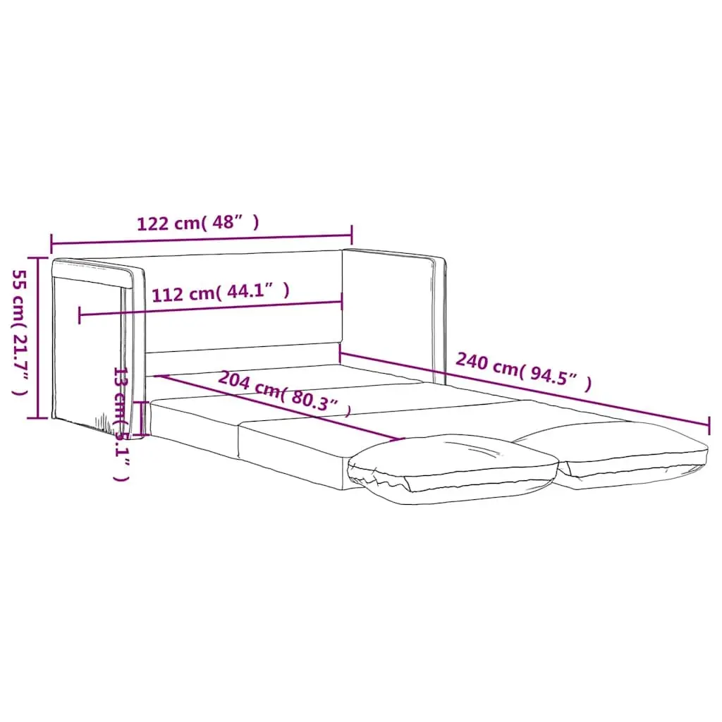 Floor Sofa Bed Black Velvet 2-in-1 Convertible Loveseat Double Bed Folding