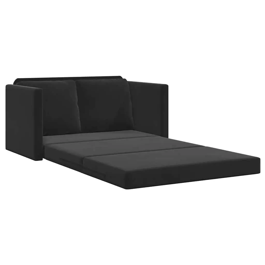 Floor Sofa Bed Black Velvet 2-in-1 Convertible Loveseat Double Bed Folding