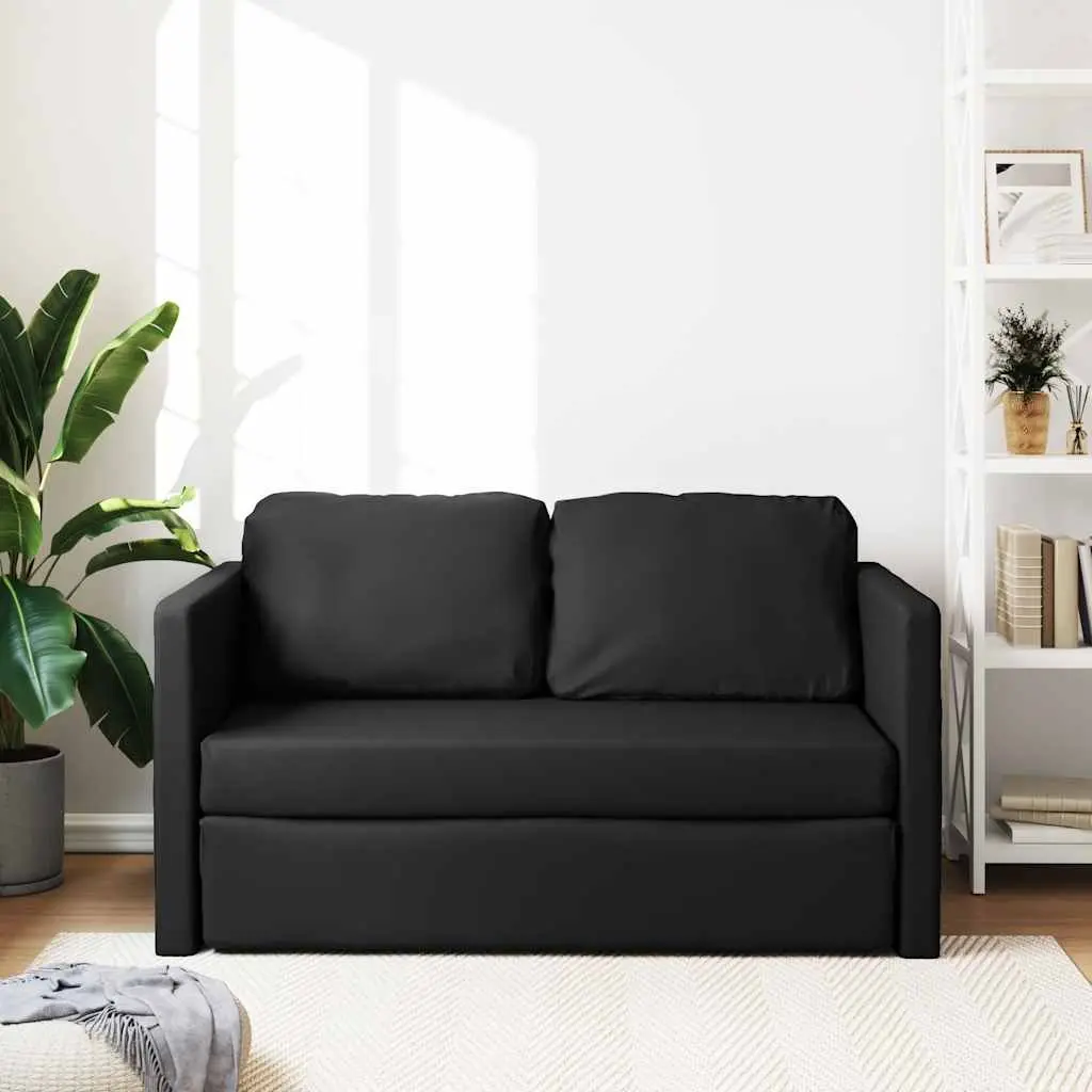 Floor Sofa Bed Black 2-in-1 Convertible Loveseat Double Bed Faux Leather