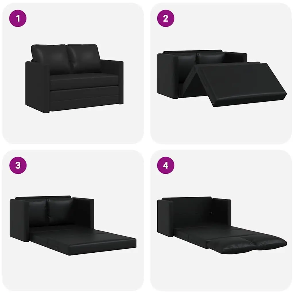 Floor Sofa Bed Black 2-in-1 Convertible Loveseat Double Bed Faux Leather